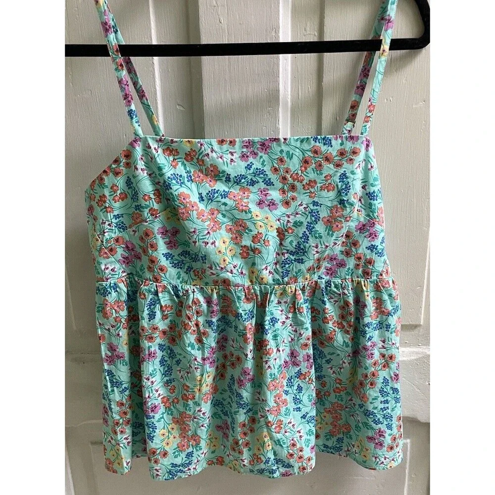 J Crew NWT Women's Tie Back Strappy Top Size 12 Green Floral Print Sleeveless